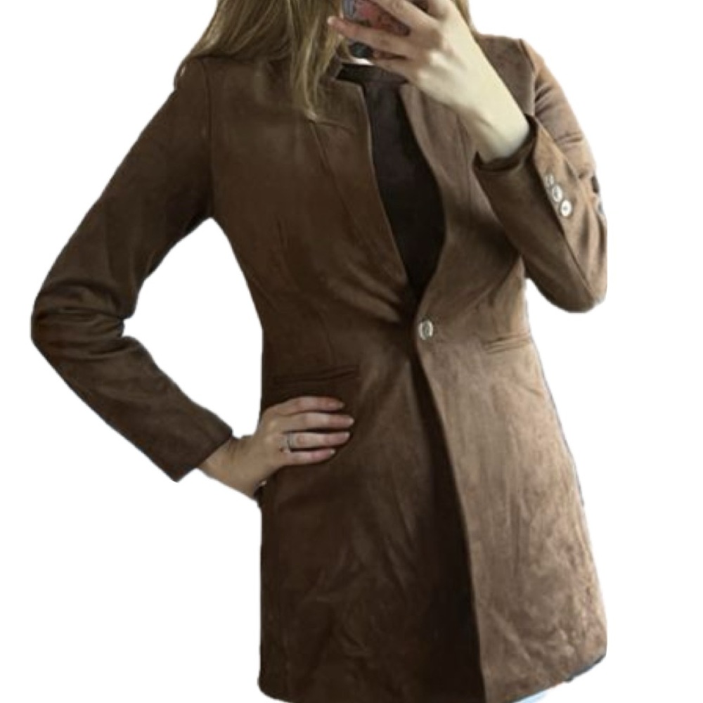 Magaschoni Faux Leather Long Coat NEW WITH TAGS | Womans Small (6) Brown Jacket